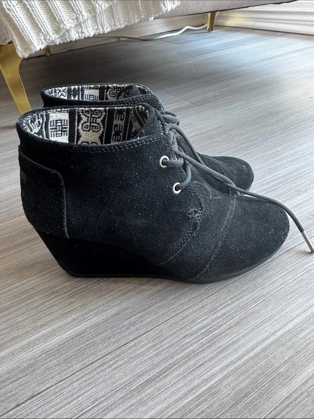 TOMS Desert Wedge Ankle Bootie in Black Suede